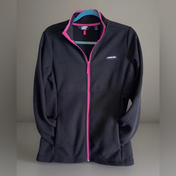 Lands End Jacket Womens S Small 6 - 8 Black Pink Zip Fleece Hiking Outdoors - Picture 1 of 8